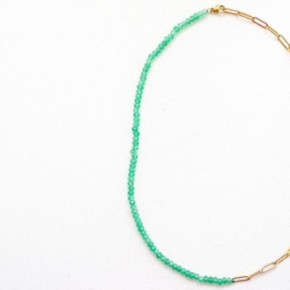 BUNDLE EARRING AND NECKLACE Green Aventurine Sparkly hoops half paperclip chain - Picture 5 of 16
